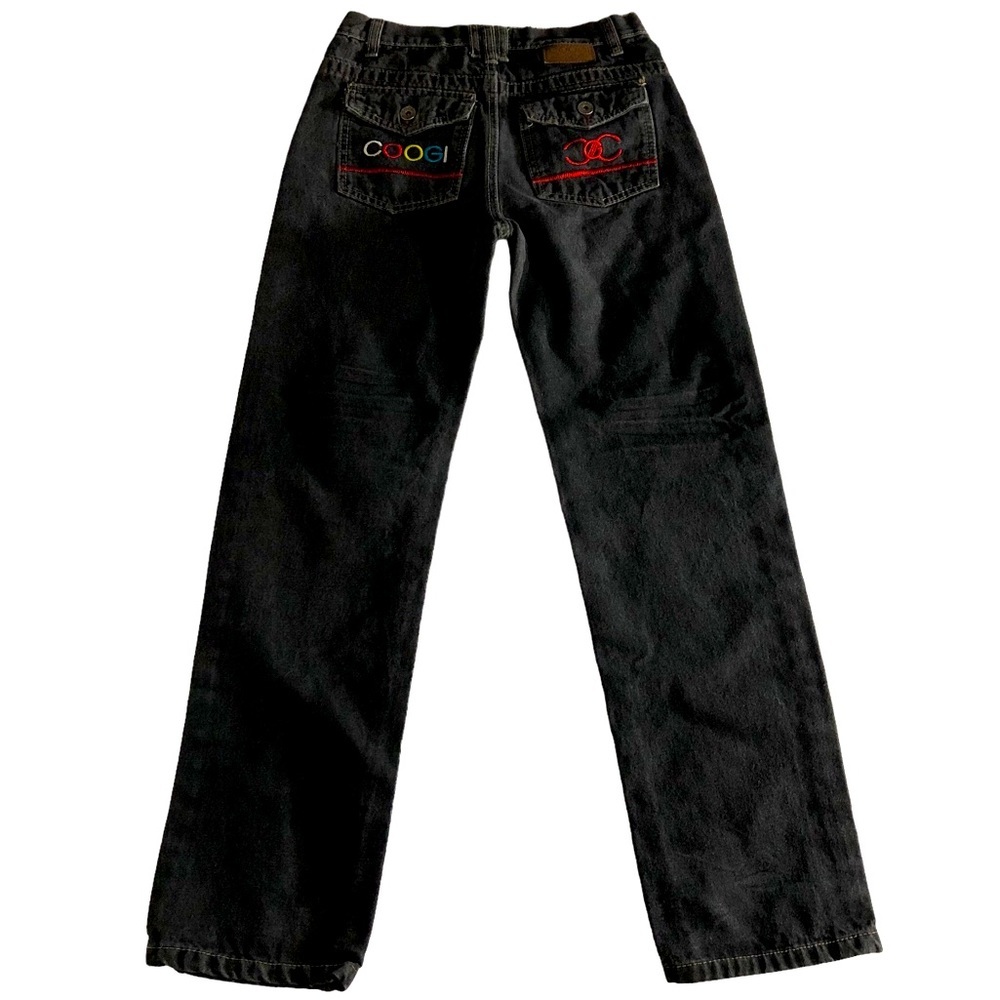 𝅺Coogi Australia Black Denim Embroidered Flap Pocket Jeans